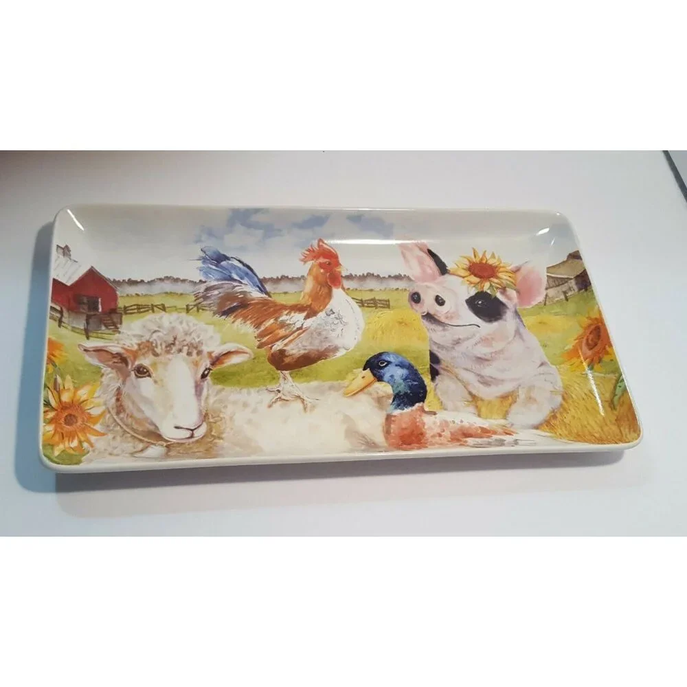 Pier 1 Imports Rectangle Plate Serving Tray Platter Stoneware 14x7